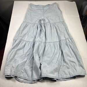 We The Free People Stargazing Tiered Wide Leg Denim Pants Blue 70s Gypsy Boho 6